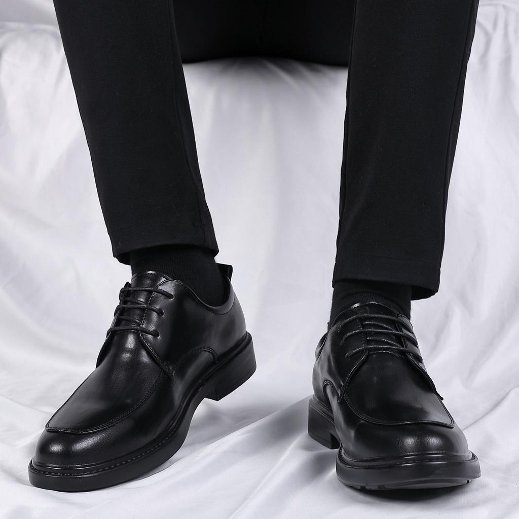 Leather shoes men's autumn British style business dress leather casual men's black suit height-increasing wedding groom shoes
