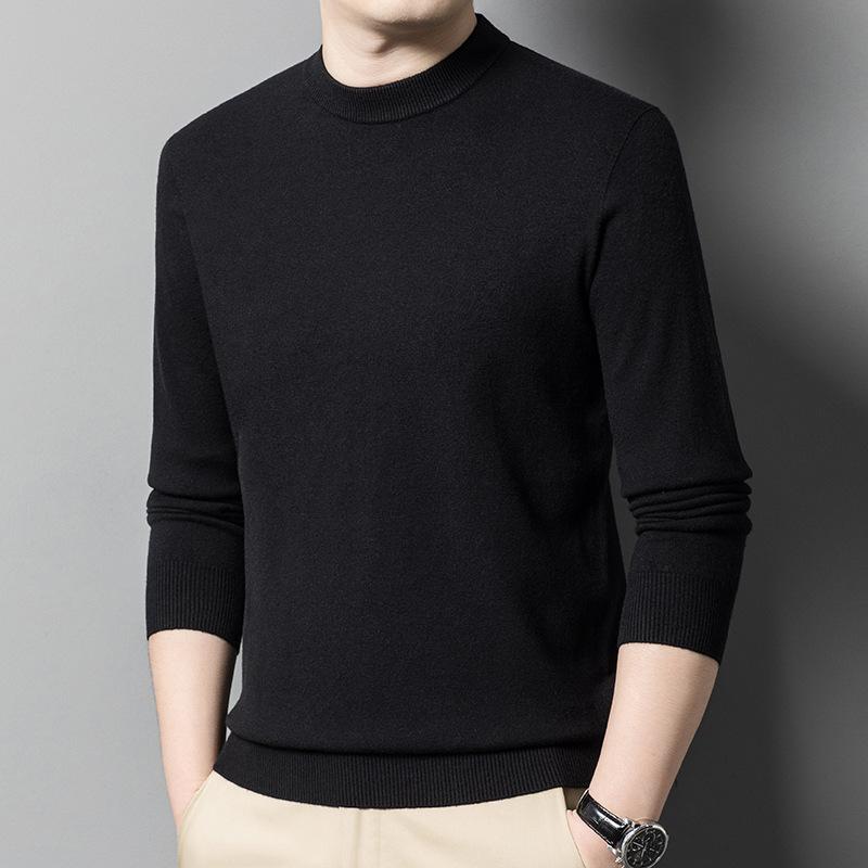 Autumn Solid Color Youth Slim-fit Crew Neck Men's Versatile Business Knitted Sweater Bottoming Shirt Men's Clothing