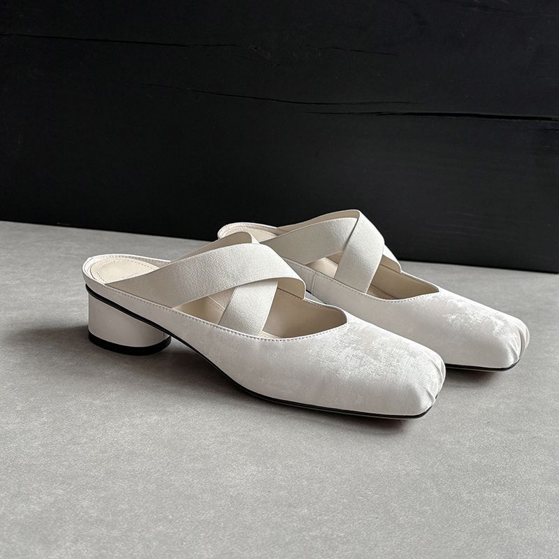 

Not tired feet half drag silk square head ballet half drag middle heel baotou drag 2025 new summer wear women s sandals 39