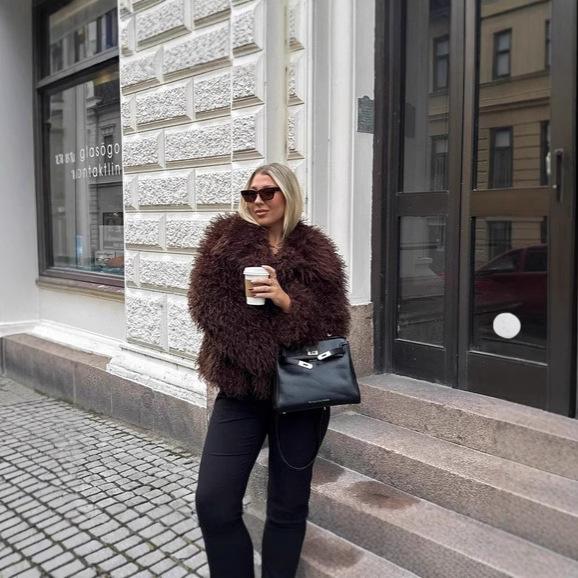 European and American fur large lapel artificial fur jacket short fashion fox fur jacket fluffy plush women