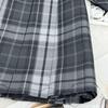 Winter Gray Plaid High-Waist Slimming JK School Uniform Pleated A-line Midi Skirt