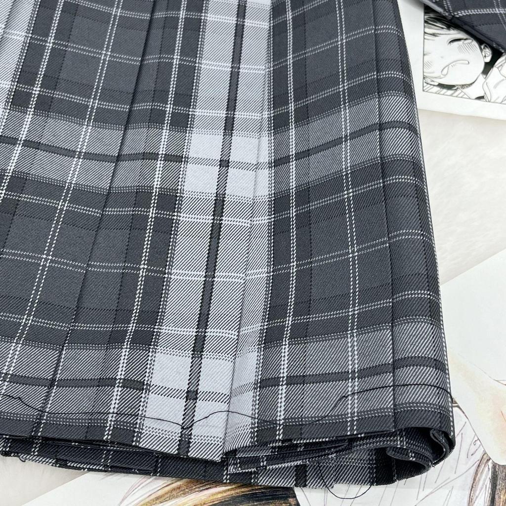 Winter Gray Plaid High-Waist Slimming JK School Uniform Pleated A-line Midi Skirt