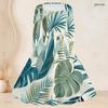 Women Plus Size Square Neck Long Sleeve Blue Green Leaf Printed Tie Waist A Line Flared Dress