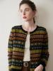 Women's Color Block Cashmere Cardigan - Autumn/Winter Fashion, Round Neck, European/American Style, Jacquard Knit Sweater