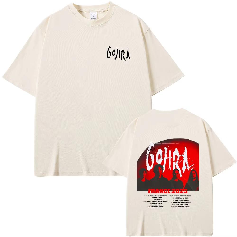 Camiseta de Banda de Metal Gojira Gira Francia 2025 Ropa Hombre Mujer Camiseta Gótica Rock Oversize Camisetas Casuales de Algodón Vintage para Hombre