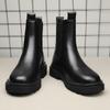 Fashion Chelsea Boots Men's Casual Leather Biker Boot High Top Slip-on Popular Trendy All-match Street Fashion Waterproof Anti-wear Shoe