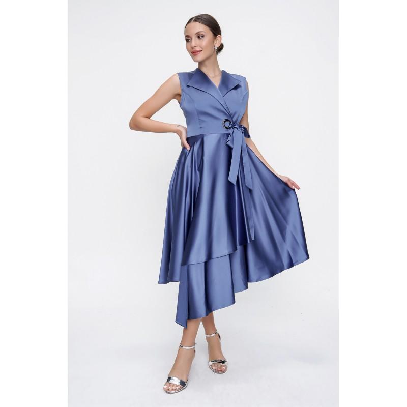 Double Breasted Collar Lace-Up Satin Dress