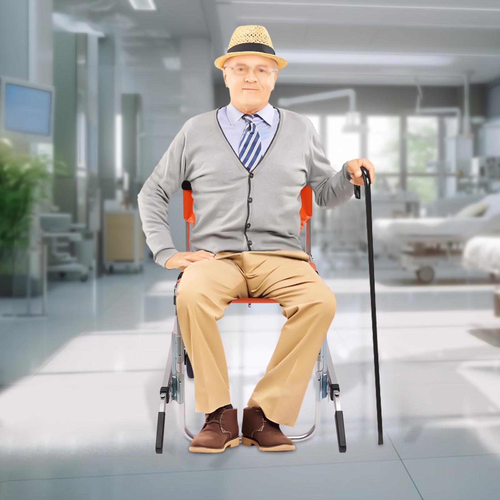 Bymaocar Складная двухколесная лестничная коляска без тормозов, оранжевая портативная алюминиевая кресло-каталка для пожилых и пациентов с ручками оранжевый