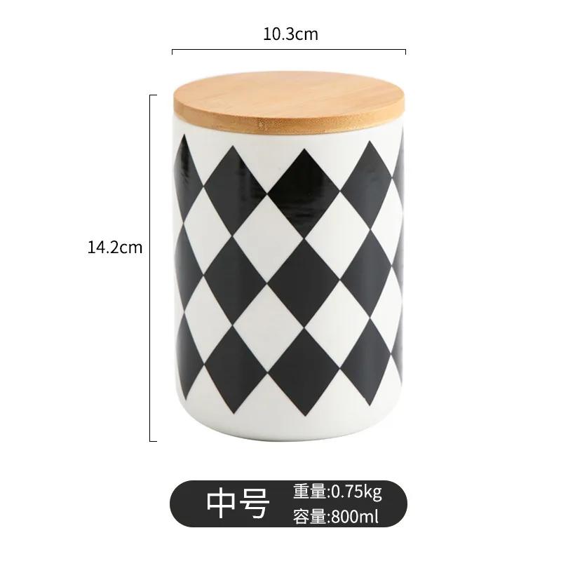 Black and White Checkered Ceramic Storage Tank, Sealed Tank, Suitable for Coffee, Nuts, Tea Boxes, Kitchen Storage Containers
