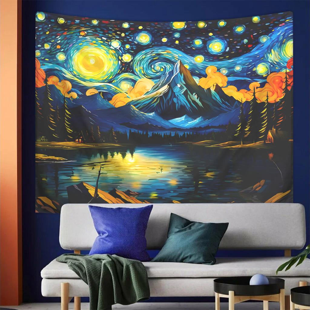 1pc Van Gogh Starry Night Tapestry, Natural Landscape Forest Tapestry, Aesthetic Abstract Art Oil Painting Style Tapestry