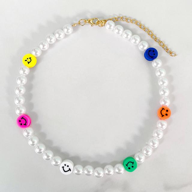 Pop Persönlichkeit Einfaches lächelndes Gesicht Perlenkette Mode Mädchen Lächelndes Gesicht Halskette