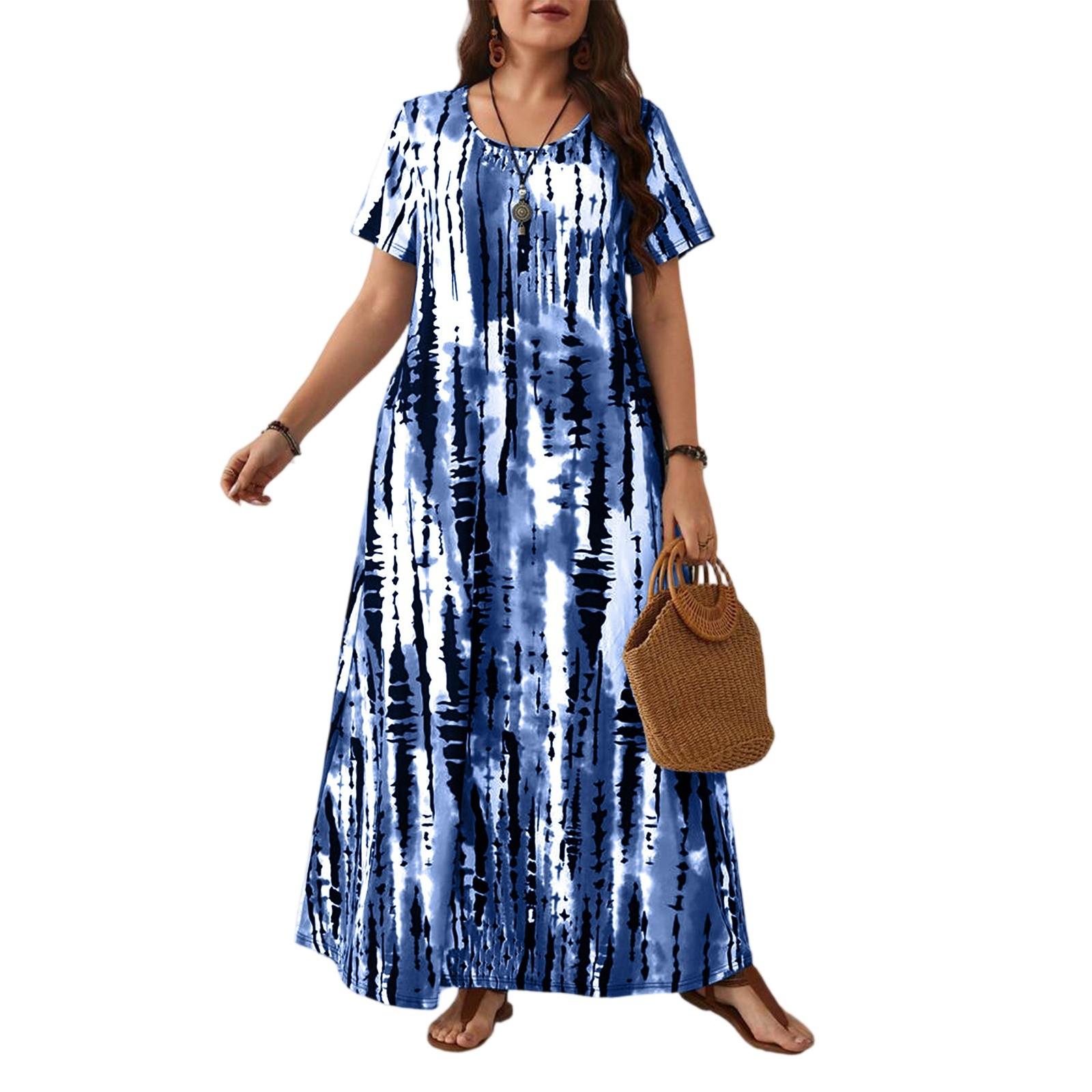 

Женское модное и трендовое платье с круглым вырезом и принтом большого размера XXL синий