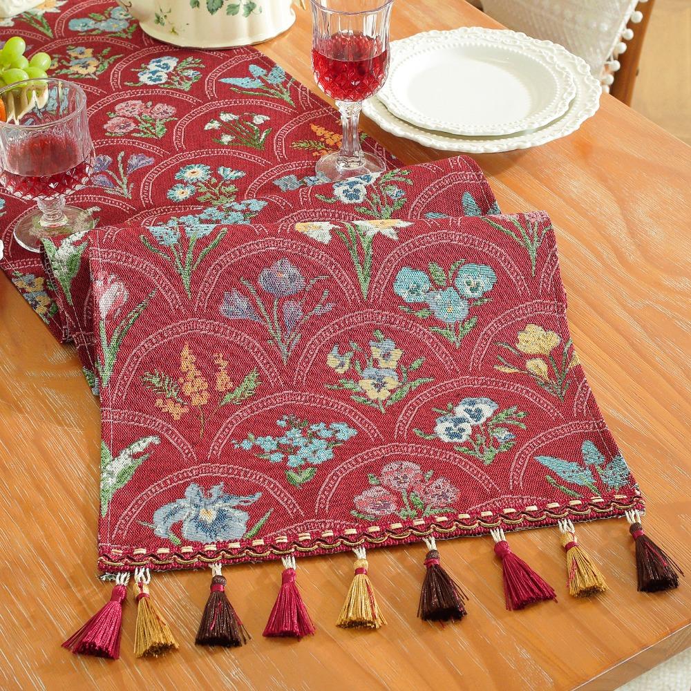 New American Retro Table Runner 33x183 cm Polyester Table Dust Cover Pastoral Style Flower Sideboard Cover Home Decor