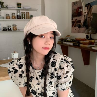 Beret Children's Tide Autumn and Winter Beige British Vintage Versatile Duck Tongue Octagonal Newsboy Painter Hat