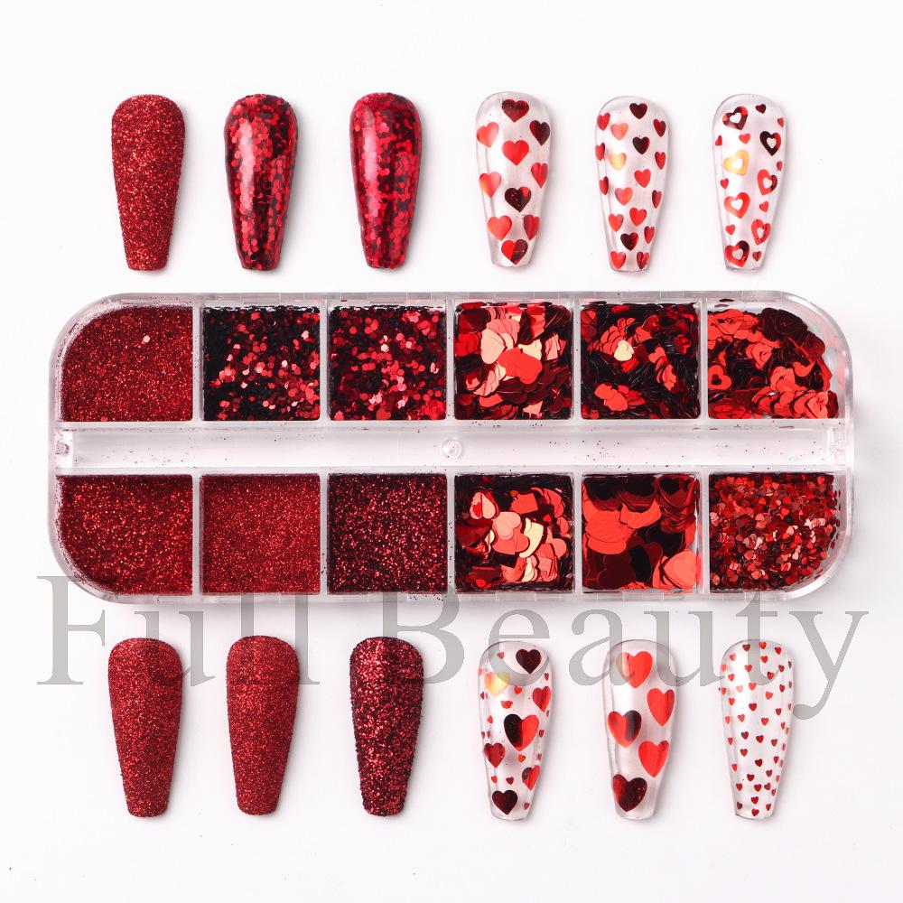 New Red Love Sequins Nail Art Glitter Valentine's Day Romantic Nail Glitter