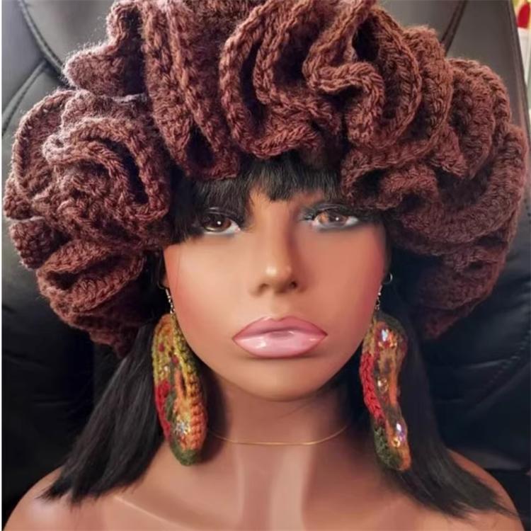 Handmade Knit Bucket Hat for Woman Weaving Ruffled Brim Bucket Hat Adult Teens Winter Cycling Fisherman Hat