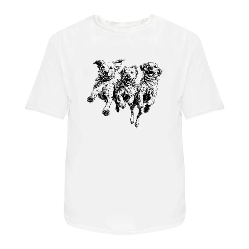 Three Puppies Jumping Cotton T Shirt Ta047974
