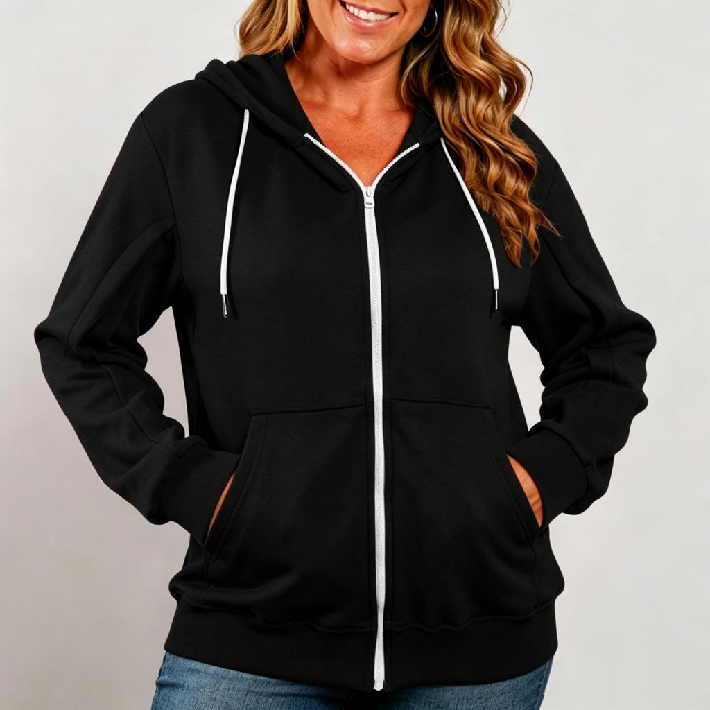 Women's Full Zip Hoodie with Thumb Holes and Drawstring Hood