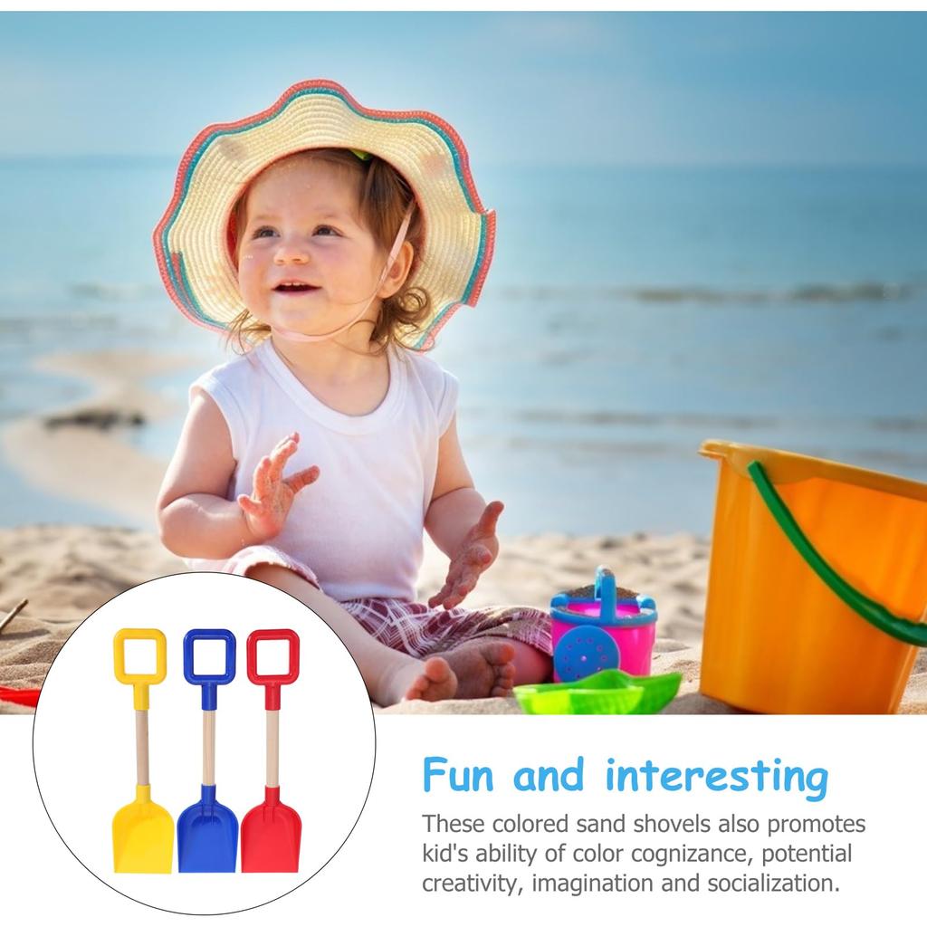 Lurrose Kids' Beach Shovel Set, 3-Piece Set with Wooden Handles, Sand and Gardening Tools, Perfect for Summer Beach Play and Snow Play (1 Each In