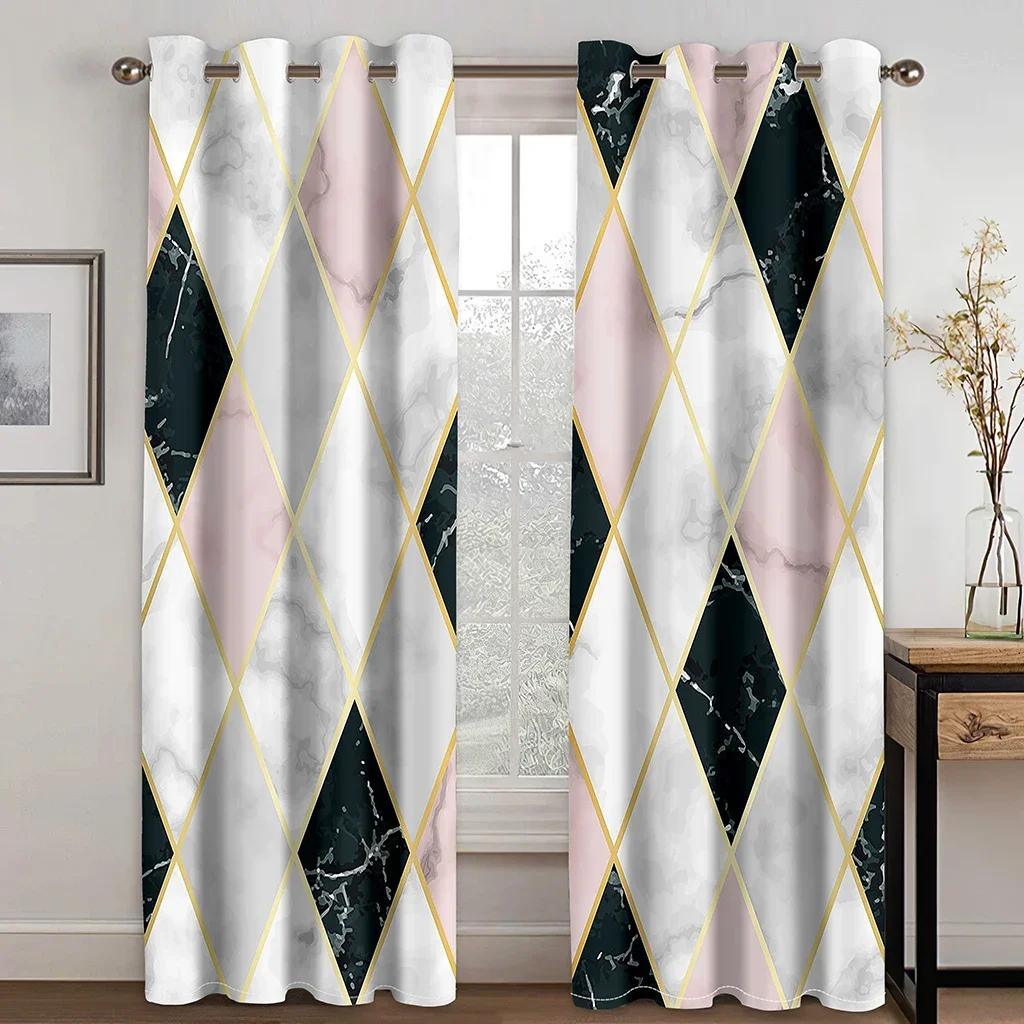 3D Luxury Black Gold Geometric Custom CheapWindow Curtains Blinds For Living Room Kids Bedroom Bathroom Kicthen Door Home Decor2