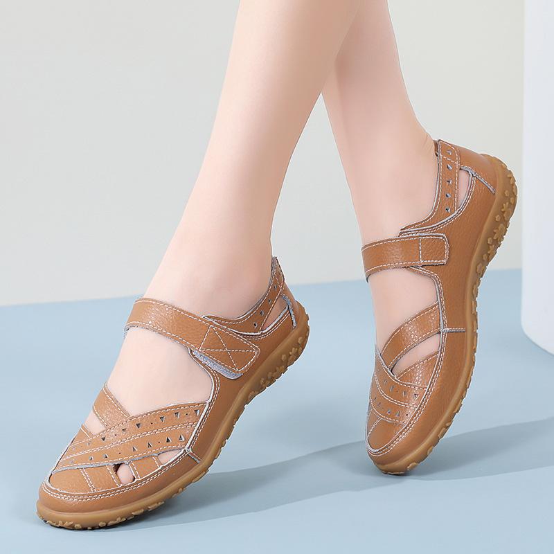 Large Size 35-46 Women's Sandals Hollow Hole Shoes Genuine Leather Beanie Shoes Mother Shoes Women's Single Shoes Nurse
