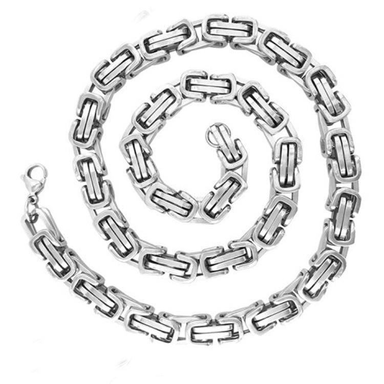 European & American Hip Hop Byzantine Chain Necklace - Stainless Steel, Men's Steel Color, Titanium Steel Emperor Design