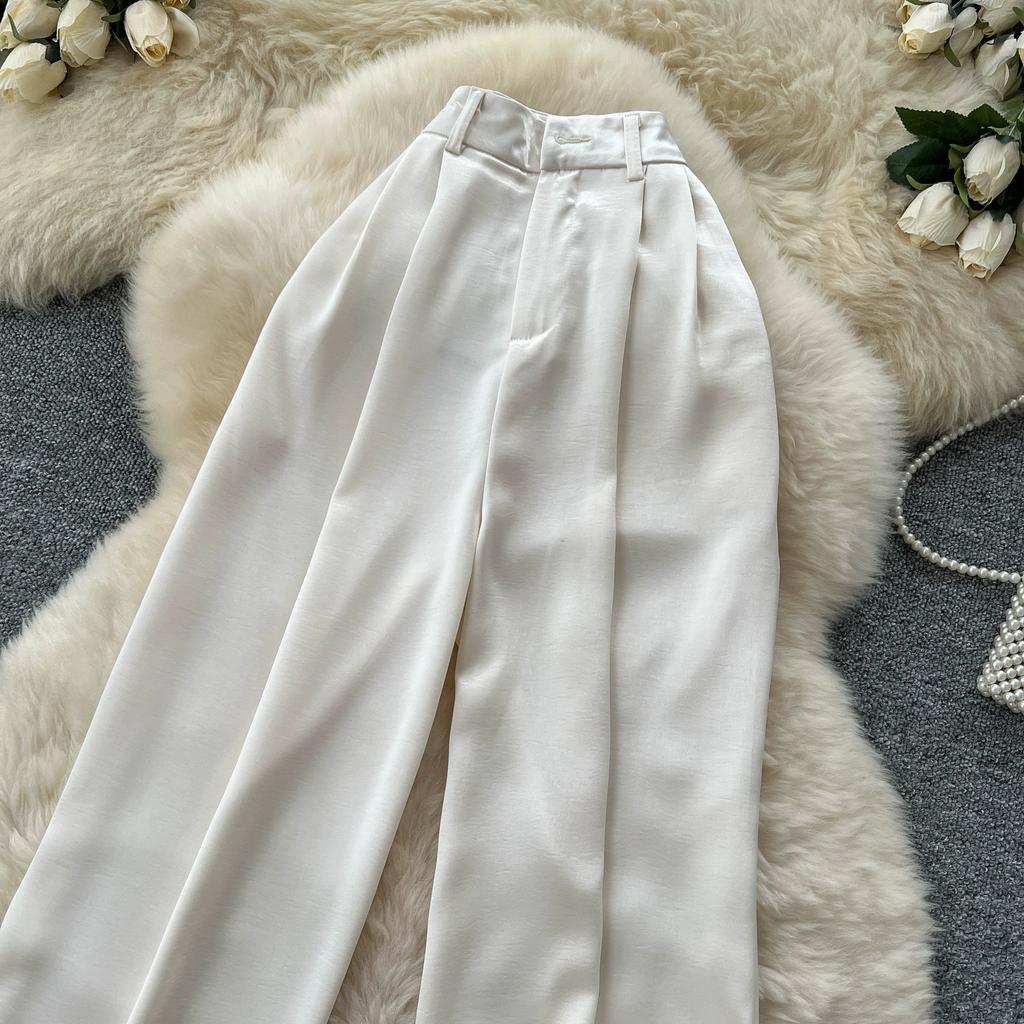 Summer Women Casual Smooth Satin High Waist Pant Trouser with Pocket for Girls