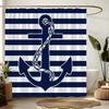 Nautical Anchor Shower Curtain Blue Anchor Navy Blue White Stripes Nautical Theme Ocean Lovers Modern Fabric Bathroom Decor Curtains with Hooks 70W