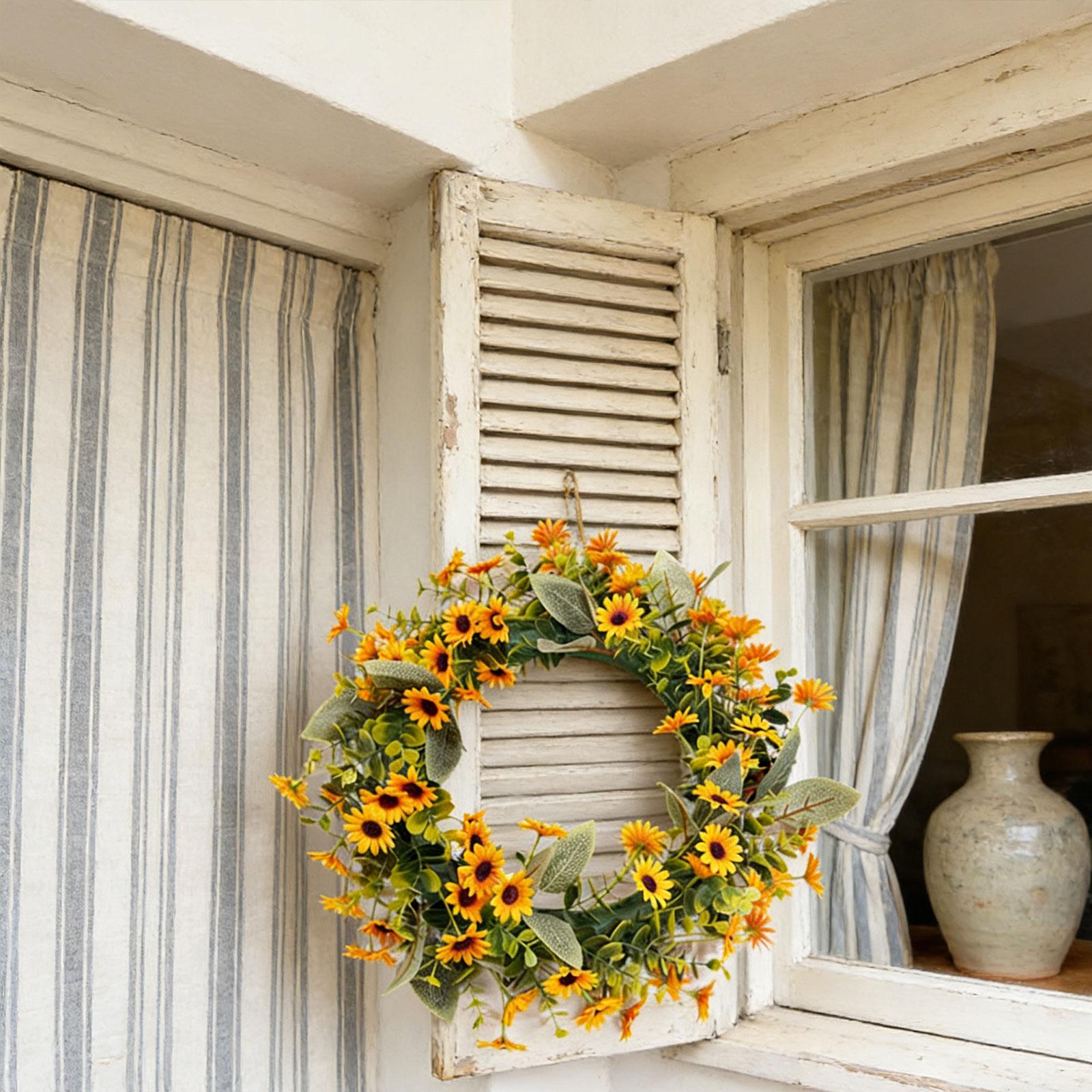 

Artificial Wreath Multipurpose Indoor/Outdoor Gift Fake Silk Floral Spring Summer Wreath Faux Floral Door Wreath for Window Home