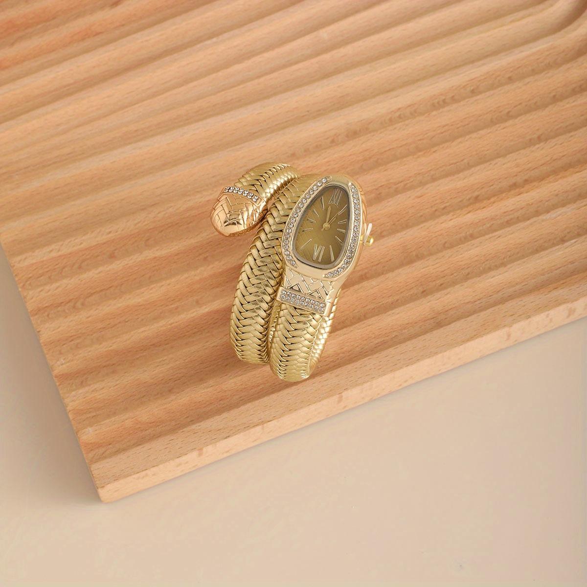 Модные женские кварцевые часы в форме змеи, плетеные, роскошные, со стразами, римский циферблат, наручные часы для девушек, часы Reloj Mujer золотой