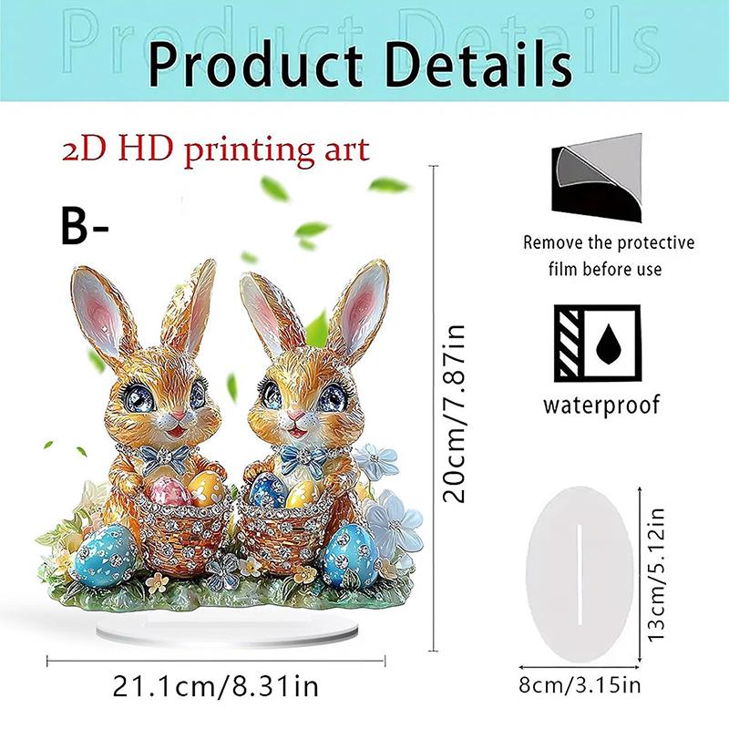 Bohemian Style 2D Acrylic Cute Easter Egg Rabbit Village DIY Decoration Festival Decor Desktop Ornament Easter Gifts For Bedroom