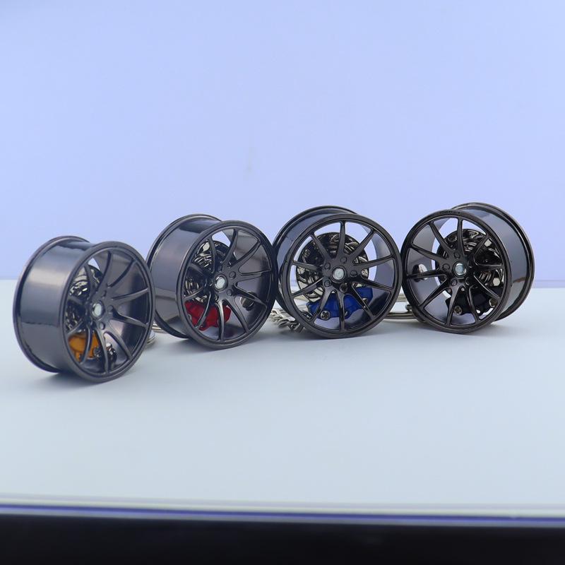 Metal Wheel Hub Keychain with Red Brake and Laser Engraving - Creative Gift