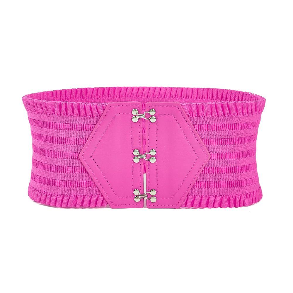 Fashion Wide Belt Triple Buckle Decorative Dress Girdle Waist Strap Elastic Waistband