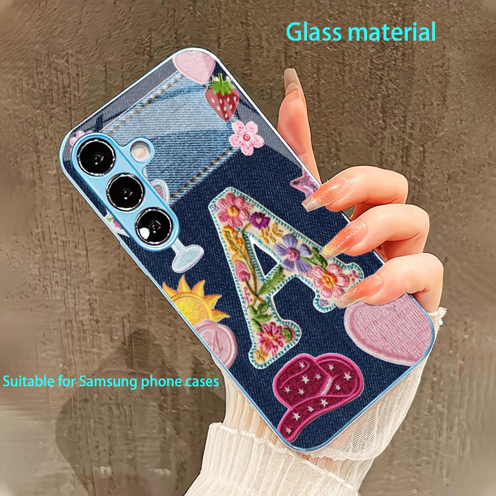 Gemustertes Buchstaben-A-Handyhülle für Samsung Galaxy S26 S25 S24 S23 S22 FE Ultra Plus Eingebautes Glasgefühl Nackte Maschine Männer Frauen