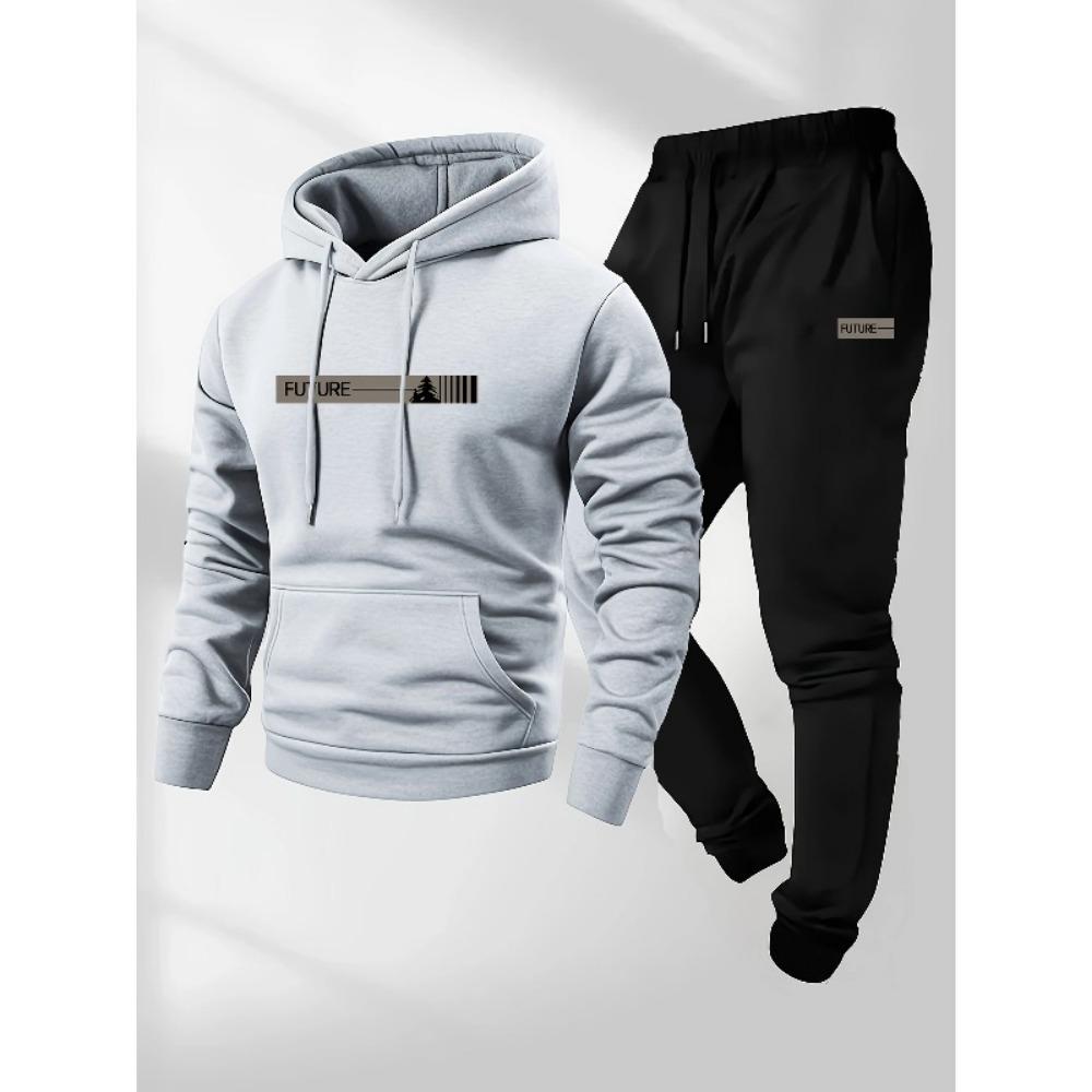 Men's Two-piece Set Casual-neck Long-sleeved Hooded Sweatshirt and Sport Pants Set Suitable for Winter and Autumn Sportswear Set