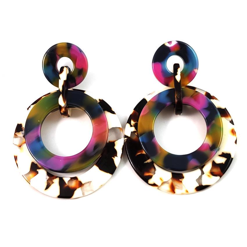 Round Granite Pattern Plate Circle Pendant Women's Stud Earrings