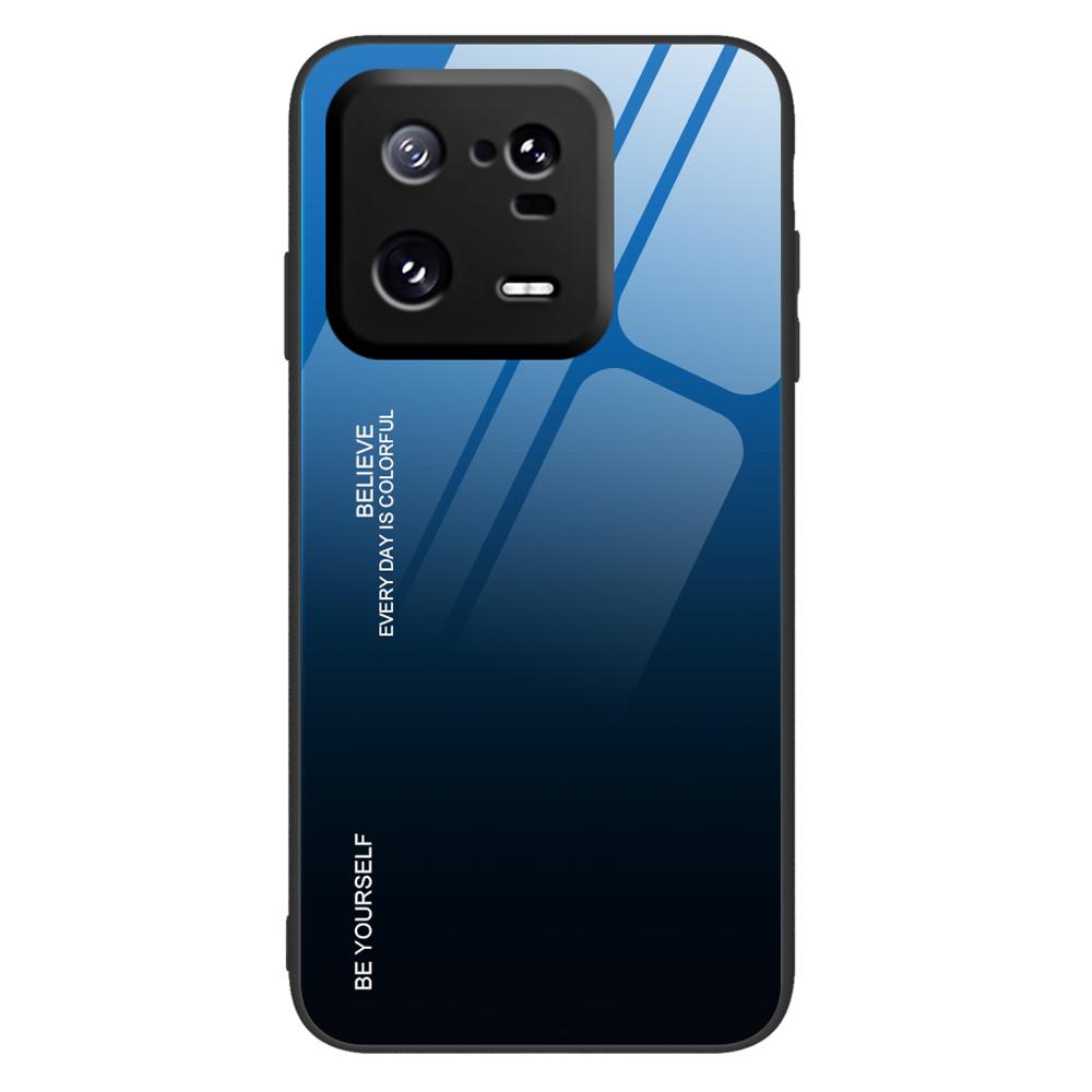 

For Xiaomi 13 5G Gradient Color Tempered Glass Phone Case PC+TPU Fall Prevention Protective Cover Blue/Black