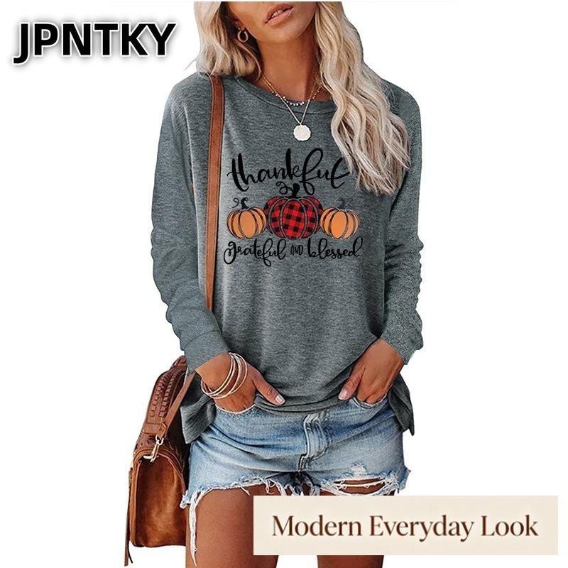 JPNTKY Women's Fashion Casual O-Neck Long Sleeve Blouses & Shirts