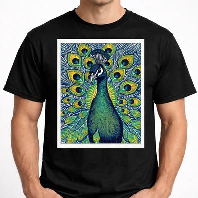 Vintage Peacock Illustration Graphic Tee Unisex S-3XL Elegant Bird Shirt