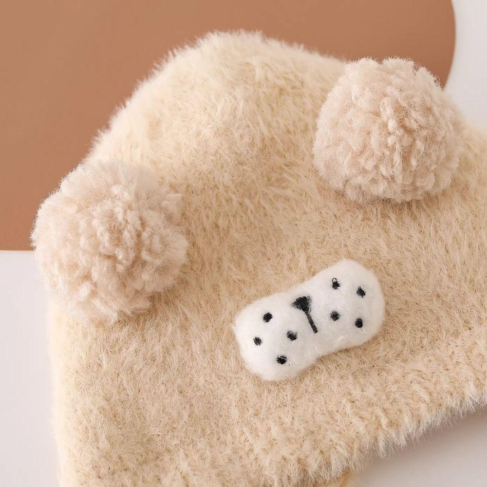 Double Pom Pom Kids Knit Hat Ear Protection Pom Pom Hat Cartoon Baby Winter Hat  for Babies