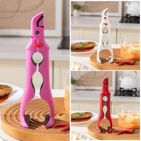 Anti-Scald Dish Clip 3-in-1 Multi-Functional Hot Plate Gripper Bowl Plate Clamp Bottle Opener Heat Resistant Silicone Kitchen Tool with Non-Slip Grip