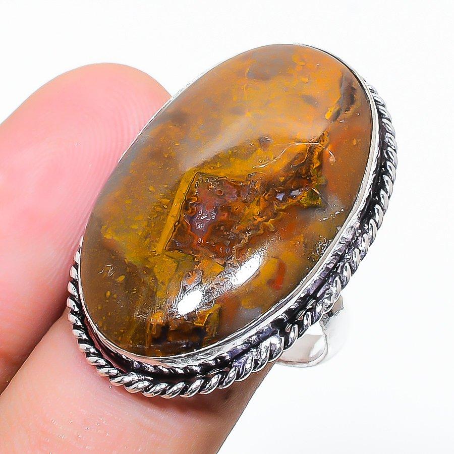 

Кольцо из стерлингового серебра 925 пробы с натуральным шовным агатом ручной работы, размер 7,5 m9r08