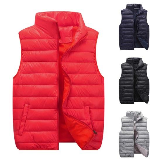 Couple Winter Waistcoat Thick Padded Windproof Cold Resistant Unisex Sleeveless Stand Collar Zipepr Closure Neck Protection Smooth Down Coat