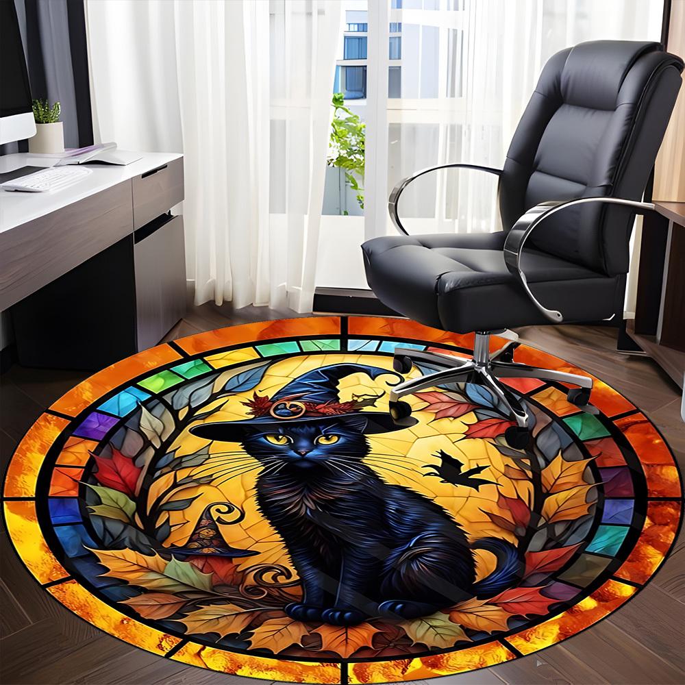 1PC Halloween Cat Chair Carpet for Office Non-Slip, Lightweight, Machine Washable Rug for Office, Sleeping, Room - Holiday Decor