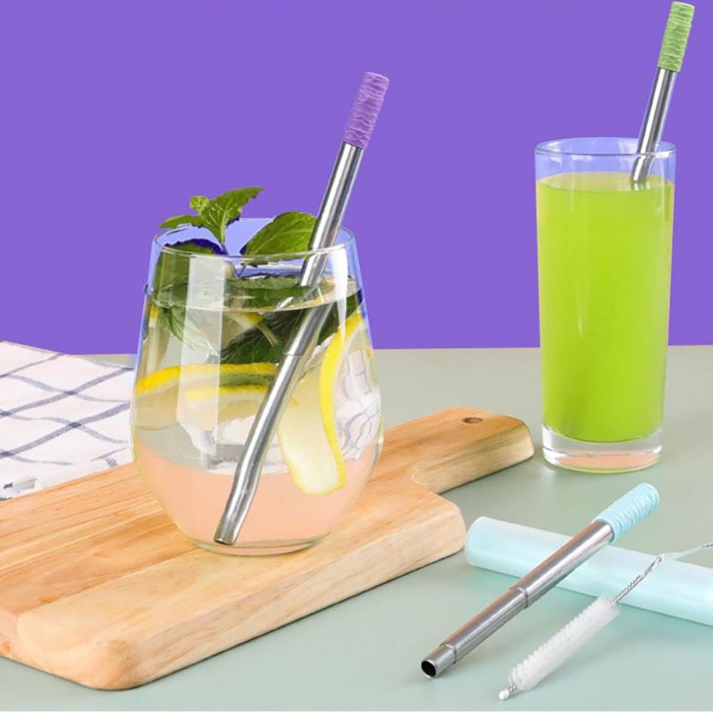 304 Stainless Steel Reusable Drinking Straws Portable Metal Straws with Case Pocket Drinking Straws with Cleaning Brush for Home