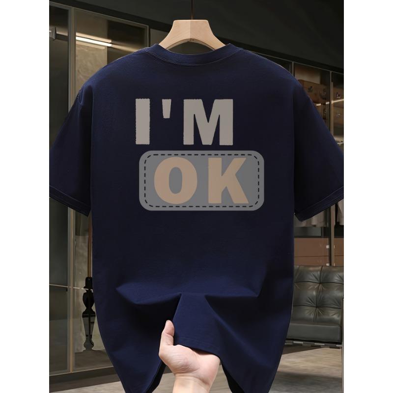 Men's Summer 100 Cotton Fashionable Casual Sports Loose Fashion I'm OK Letter Printed Round Neck Short Sleeved T-shirt Top