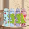 1PC Green Leaf Dinosaur Cartoon 750ml Color Plastic Sports Water Bottle Leakproof Flip Straw Lid Suitable for Sports Office Home Use