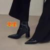 High-heeled short boots women's thick heel pointed rear zipper 2025 new autumn and winter versatile black Martin boots