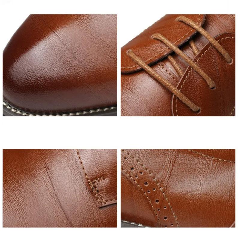 New  Flat Classic Men Dress Shoes Genuine Leather Wingtip Carved Italian Formal Oxford Footwear Plus Size 38-48 For Winter