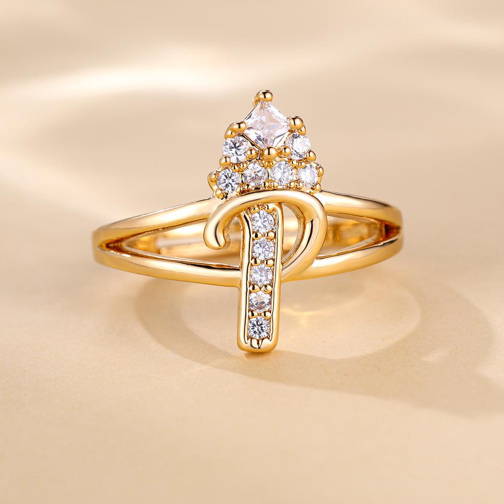 Bague de princesse en Zircon, couleur dorée, 26 lettres anglaises, anneau d'ouverture réglable, bijoux de mariage, cadeau de saint valentin, 1 pièce